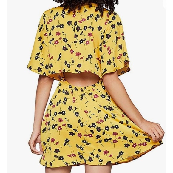 BCBGENERATION | FLORAL TIE FRONT OPEN BACK  MUSTARD DRESS WOMEN'S SIZE S… - Picture 3 of 17